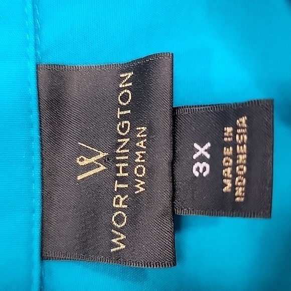 Worthington Woman Size 3X, Bright Teal Blue Button Down Shirt - Picture 7 of 8